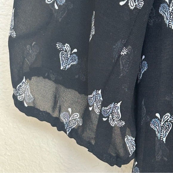 J Jill Medium Black Mixed Print 3/4 Sleeve V-Neck Henley Sheer Cover-Up Dress - Picture 7 of 9